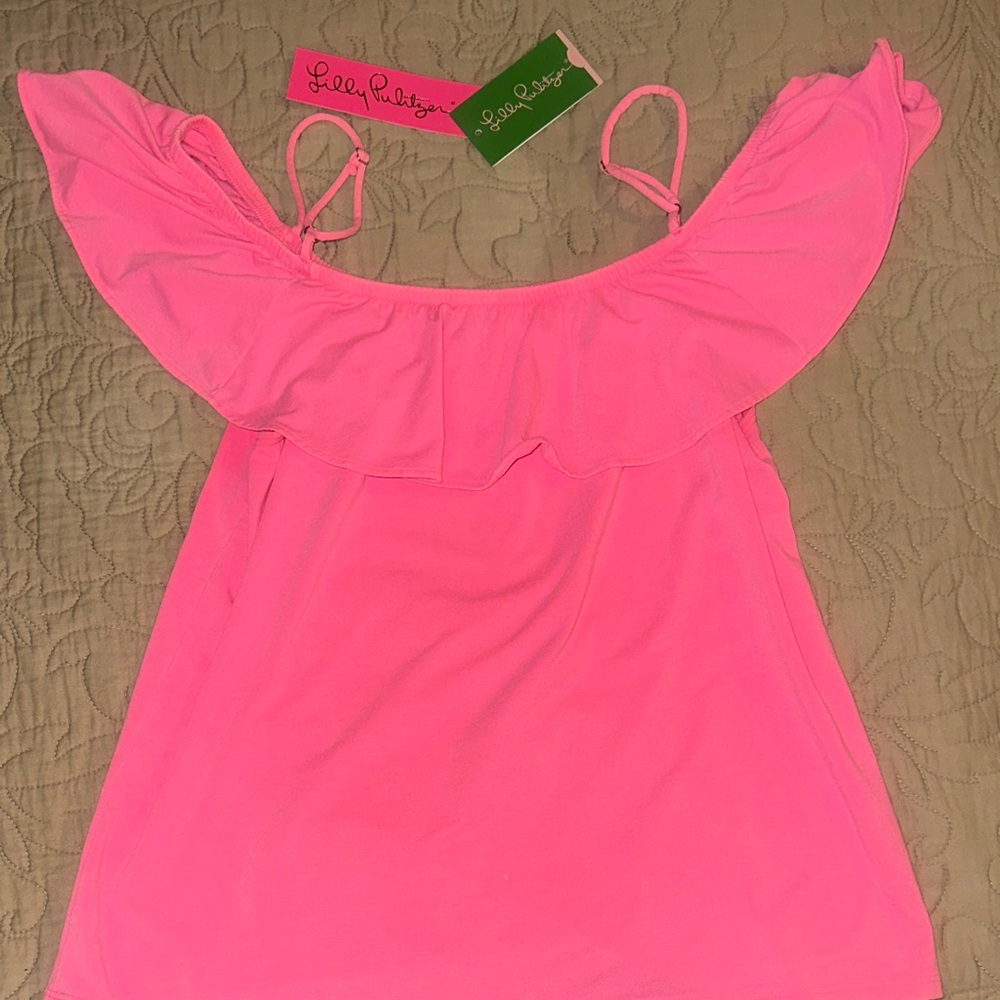 Lilly Pulitzer Pink Ruffle top - Picture 2 of 4